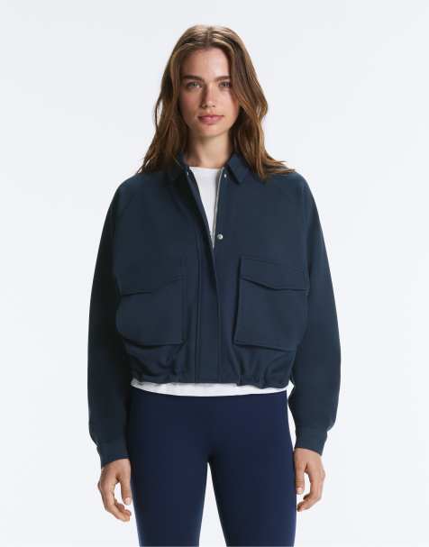 OYSHO – Jacke aus Baumwoll-Pikee in Marineblau mit V-Ausschnitt und Raglanärmeln - view 1