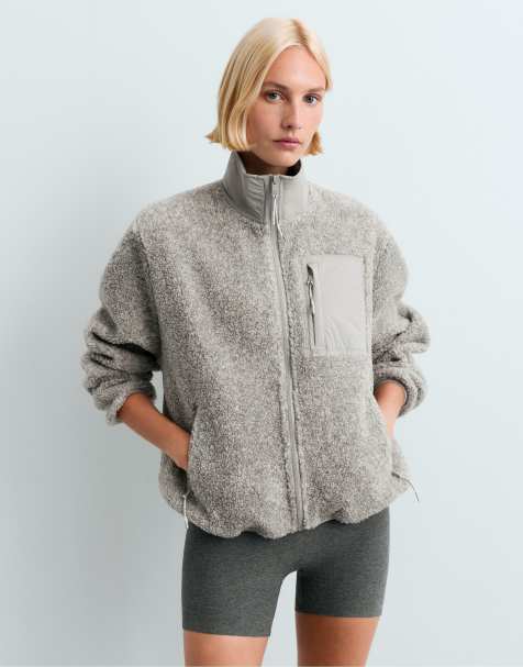OYSHO Jacke aus Kunstfell in meliertem Mittelgrau - view 1
