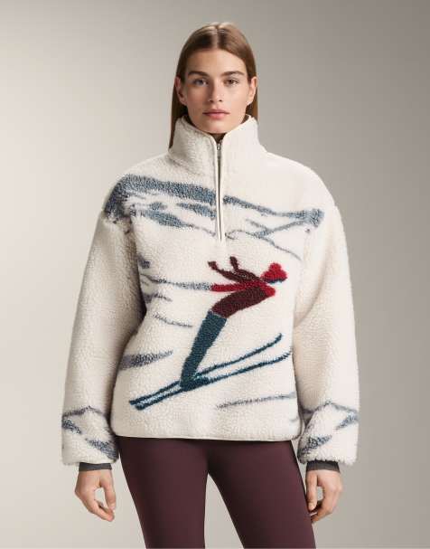 OYSHO – Jacke aus Lammfellimitat in Ecru mit kurzem Reißverschluss und Skifahrer-Motiv - view 1