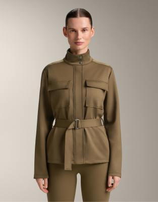 OYSHO - Jacke aus Material in Neoprenoptik in Khaki mit Gürtel-Grün