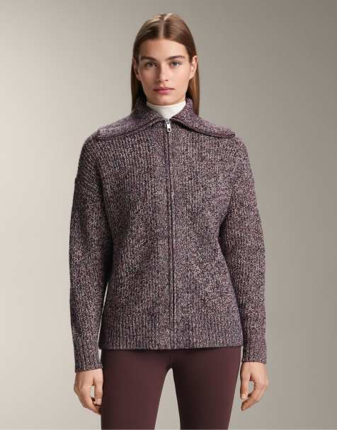 OYSHO – Jacke aus verdrehtem Strick in Burgunderrot mit hohem Kragen - view 1