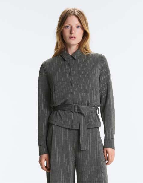 OYSHO – Jacke aus weichem Modal in Dunkelgrau mit Gürtel - view 1