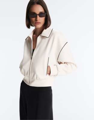 OYSHO - Jacke in blassem Ecru aus Material in Neoprenoptik mit Paspelierung-Transparent