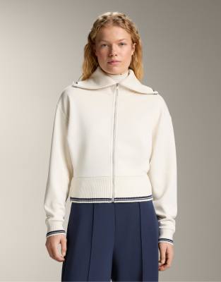 OYSHO - Jacke in Ecru mit Modal, Strickdetails und Paspelierung-Neutral