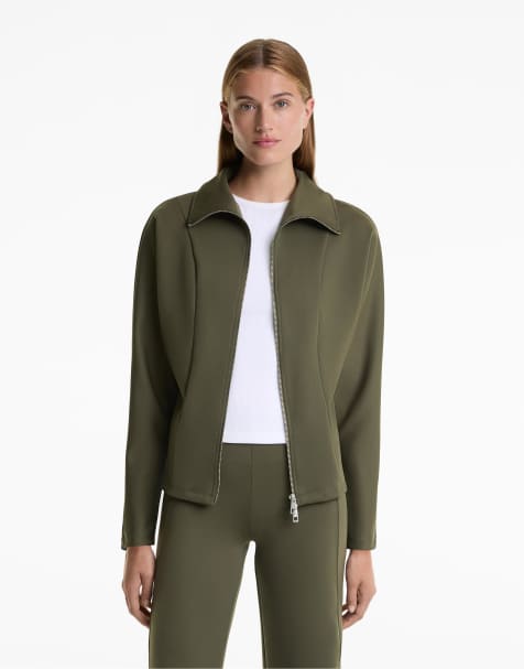 OYSHO – Jacke in Grün mit Neoprenoptik und Doppelreißverschluss - view 1