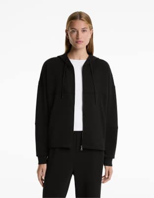 OYSHO - Jacke in Schwarz mit Kapuze und weichem Modal