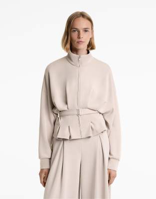 OYSHO - Jacke in Taupe mit Gürtel und weichem Modal-Grau