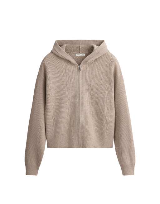 OYSHO Jacke mit offener Strickstruktur und Kapuze in Mink, 6 von 7