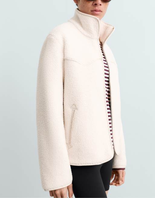 OYSHO Jacke mit Paspelierung aus Kunstfell in Ecru, 5 von 6