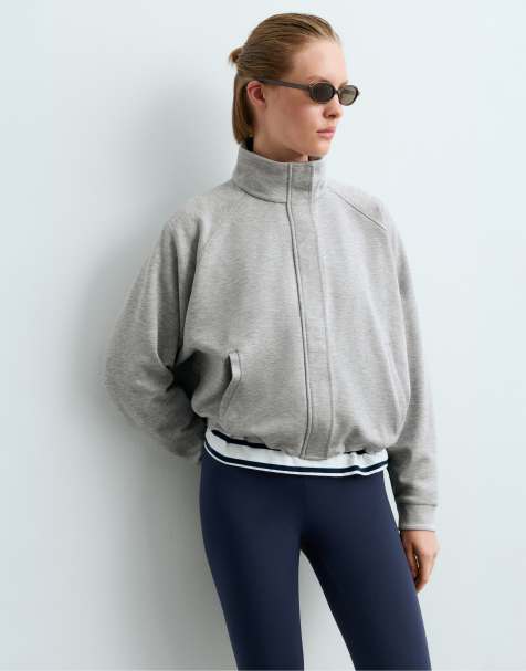 OYSHO Jacke mit Stehkragen aus Piqué in Grau - view 1