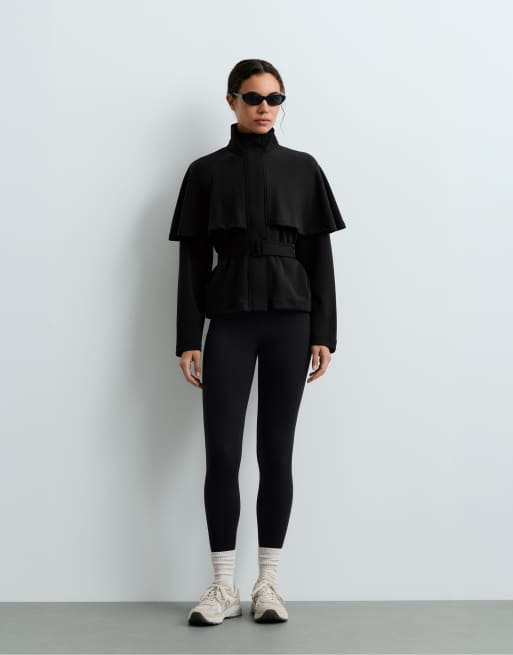 OYSHO Jacket with cape detail and modal in black, 2 of 7