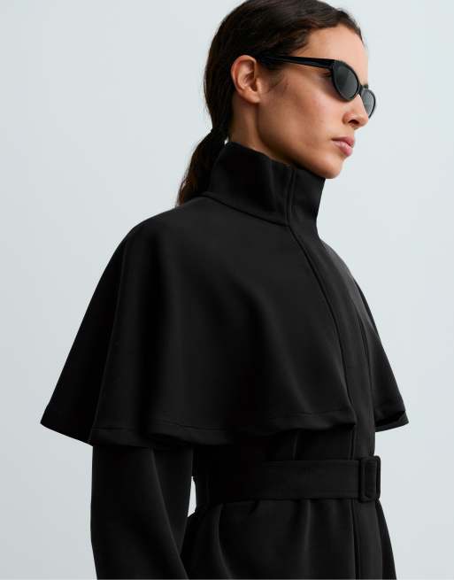 OYSHO Jacket with cape detail and modal in black, 3 of 7
