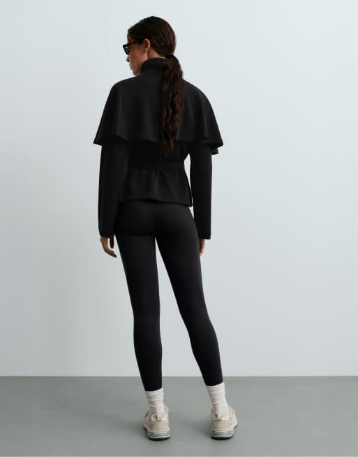 OYSHO Jacket with cape detail and modal in black, 4 of 7