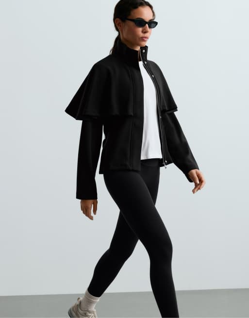 OYSHO Jacket with cape detail and modal in black, 5 of 7