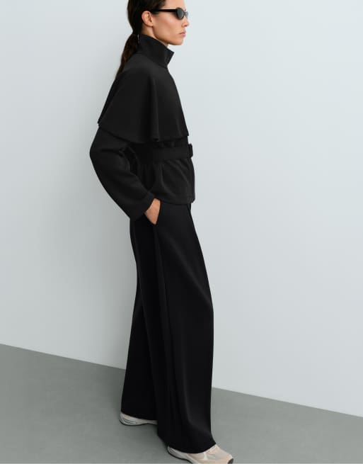 OYSHO Jacket with cape detail and modal in black, 6 of 7