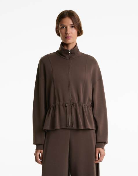OYSHO Jacket with soft-touch modal in brown - view 1
