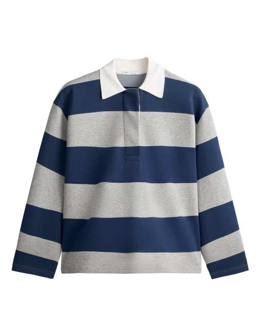 OYSHO Jacquard-Piqué-Polohemd in Grau und Blau, 5 von 5