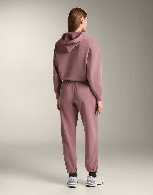 OYSHO - Joggers color rosa malva in misto modal spazzolato, 4 di 4
