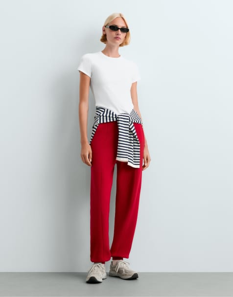 OYSHO joggers in maglia misto cotone rossi - view 1