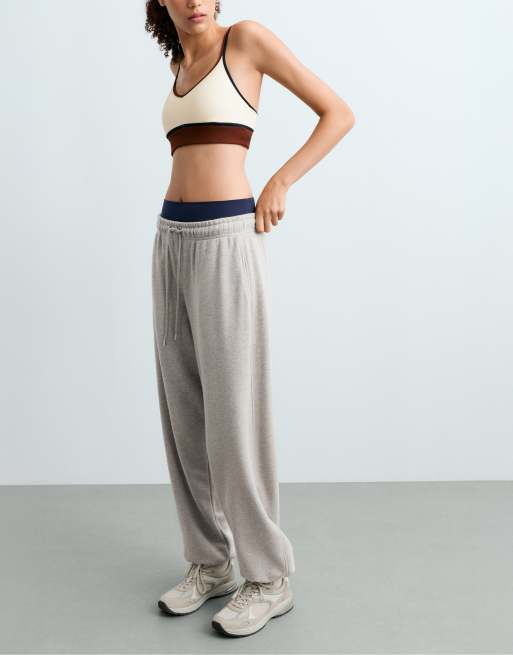 OYSHO joggers in pile misto cotone grigio medio mélange, 3 di 7