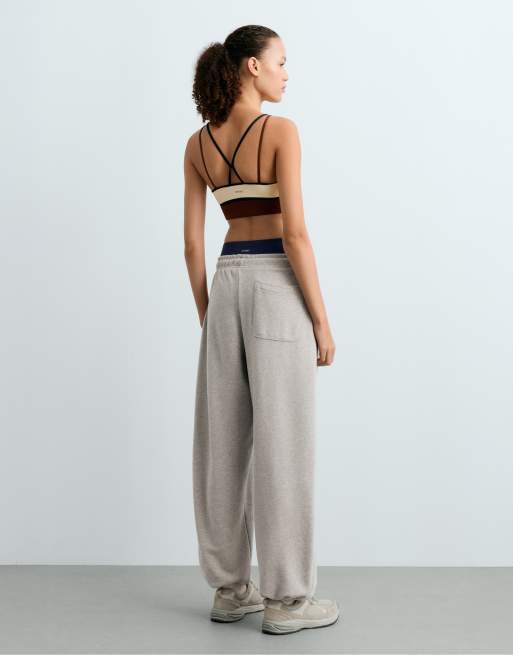 OYSHO joggers in pile misto cotone grigio medio mélange, 4 di 7