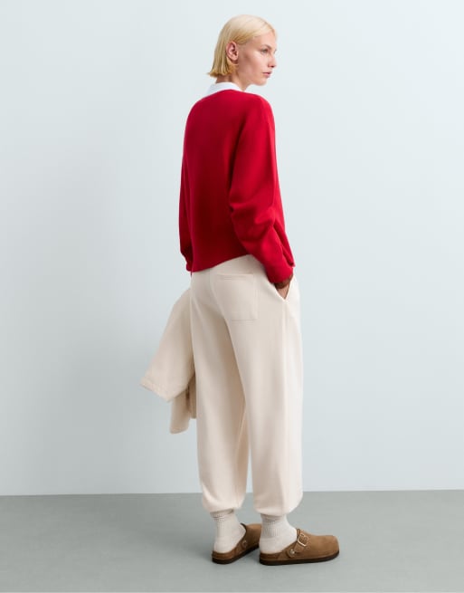 OYSHO jogging en molleton mélangé coton écru pâle, 4 de 6