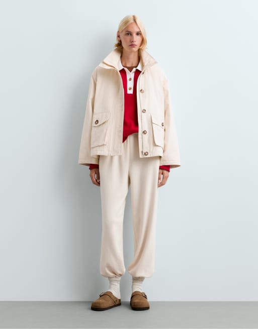 OYSHO joggingbukser i fleece i lys ecru, 3 af 6