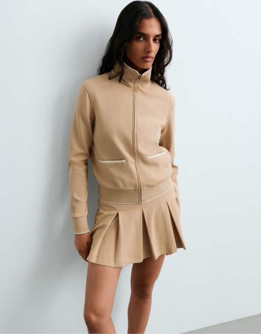 OYSHO - Jupe-short plissée taille haute avec ceinture - Beige, 3 de 7