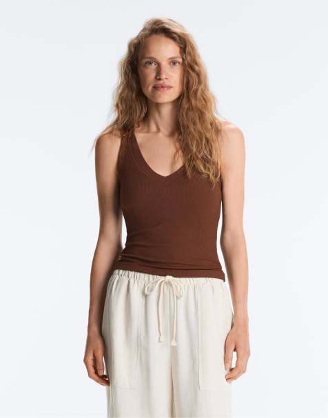 OYSHO - Kaffebrun tanktop i ribstrikket modalblanding - view 1