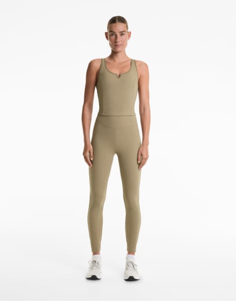 OYSHO – Kakifärgade, våffelstrukturerade leggings med hög midja och tvättad effekt, 65cm - view 1