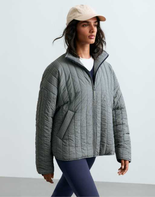OYSHO karierte Midi-Steppjacke in hellem Lavendel, 2 von 4