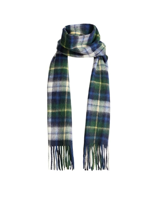 OYSHO karierter Schal aus 100 % Wolle in Marineblau und Grün, 3 von 4