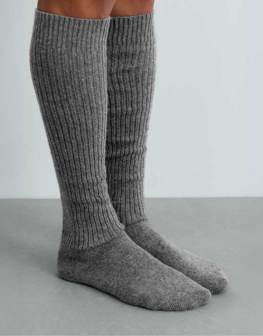 OYSHO Kaschmir, 10 % Wolle, lange Socken in dunkelgrau meliert, 2 von 4