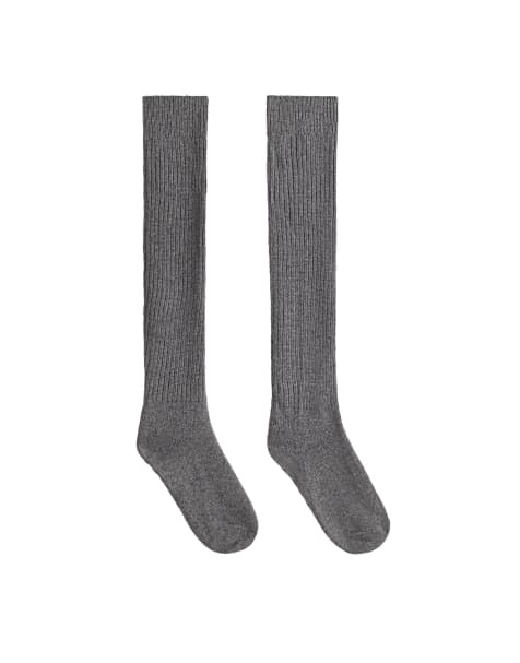 OYSHO kashmirsokker med 22 % cashmere, 10 % uld, lange sokker i gråmeleret - view 1