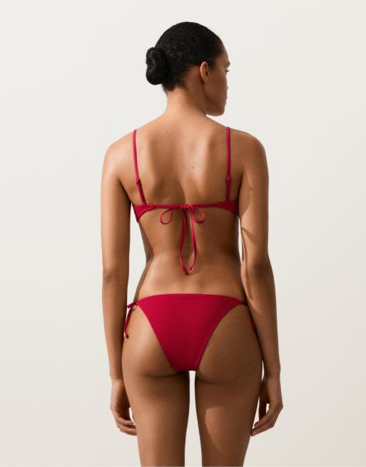 OYSHO – Klarröd bikiniöverdel i trekantsmodell med våffeltextur, 4 av 4