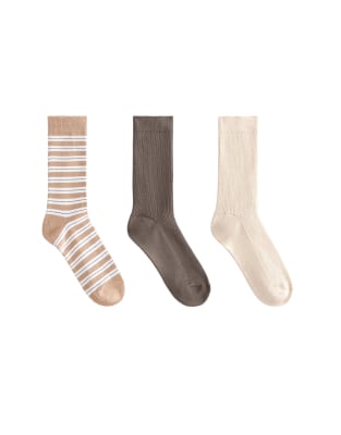 Oysho - Klassische Baumwollmix-Socken in Braun, 3er-Pack-Brown