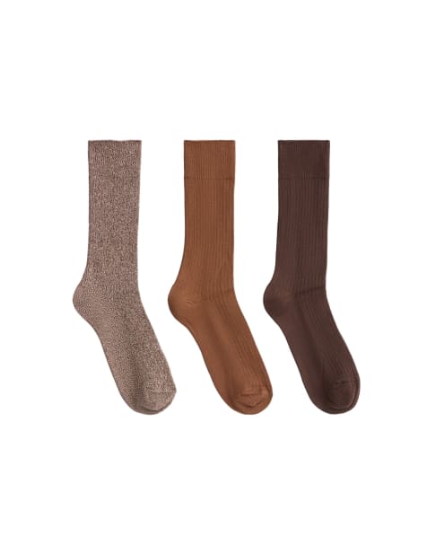 Oysho – Klassische Baumwollmix-Socken in Braun, 3er-Pack - view 1
