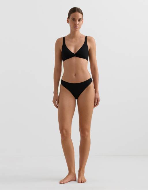 OYSHO – Klassische Bikinihose aus Pikee in Schwarz, 2 von 4