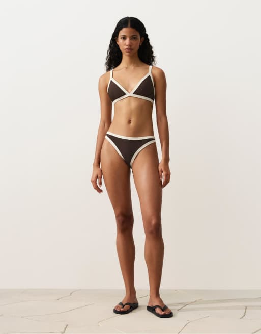 OYSHO – Klassische Bikinihose in Braun mit Kontrastbesatz, 2 von 4