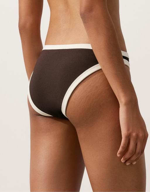 OYSHO – Klassische Bikinihose in Braun mit Kontrastbesatz, 4 von 4