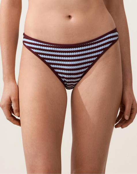 OYSHO – Klassische Bikinihose in Lila mit strukturierten Streifen - view 1