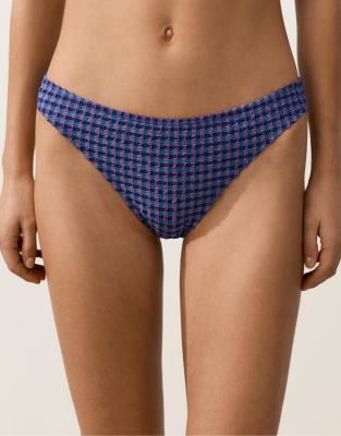 OYSHO - Klassische Bikinihose in Marineblau mit Vichy-Karomuster