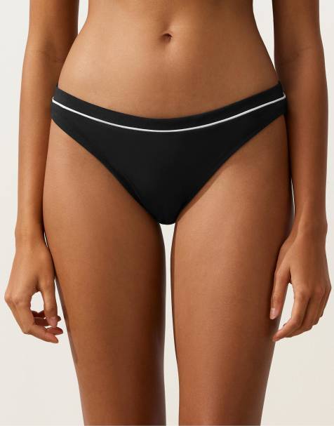 Oysho – Klassische Bikinihose in Schwarz mit kontrastierender Paspelierung - view 1