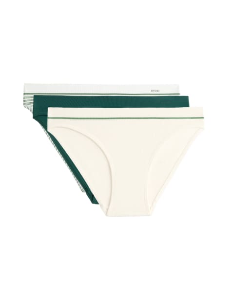 Oysho – Klassische Slips aus Pikee-Polyamid-Mix in Smaragdgrün im 3er-Pack - view 1