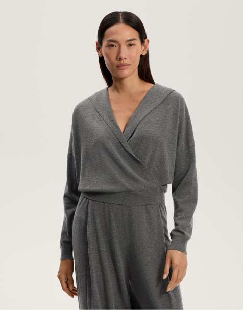 OYSHO Knit crossover hooded jumper in grey - view 1