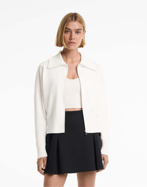 OYSHO Knit jacket with high collar in off-white - view 1