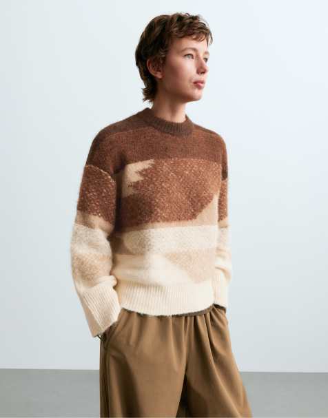 OYSHO Knit jacquard jumper in ecru - view 1