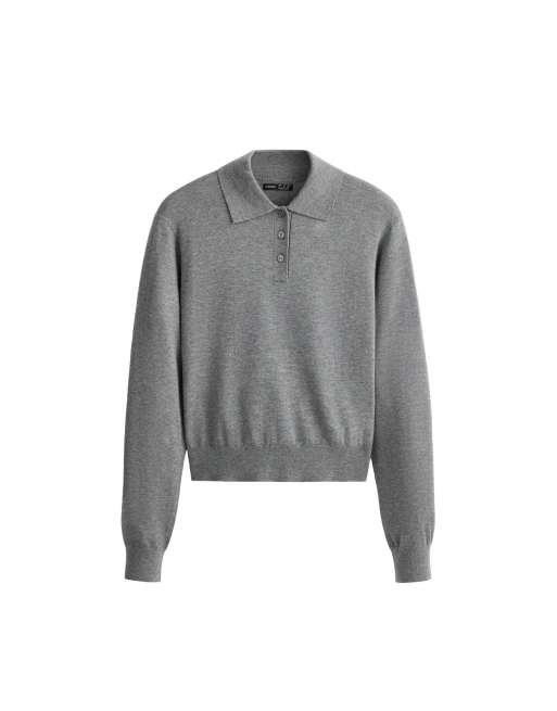 OYSHO Knit polo jumper in grey, 6 of 6