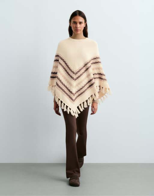 OYSHO Knit poncho 30% wool in ecru, 2 of 5