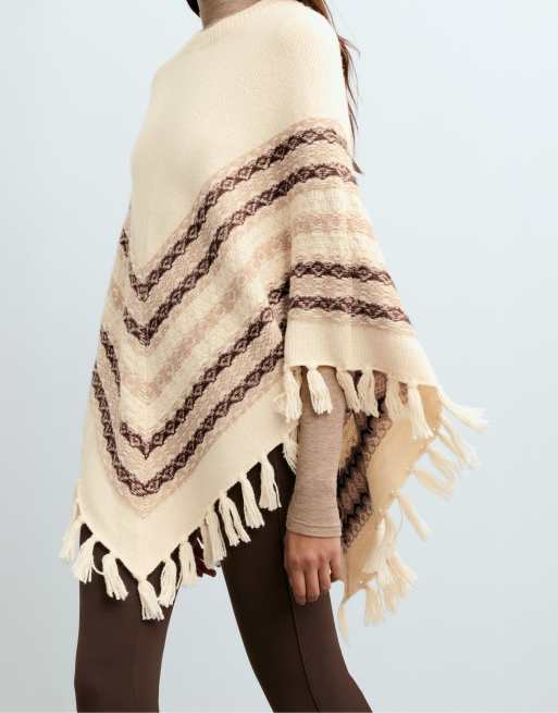 OYSHO Knit poncho 30% wool in ecru, 3 of 5